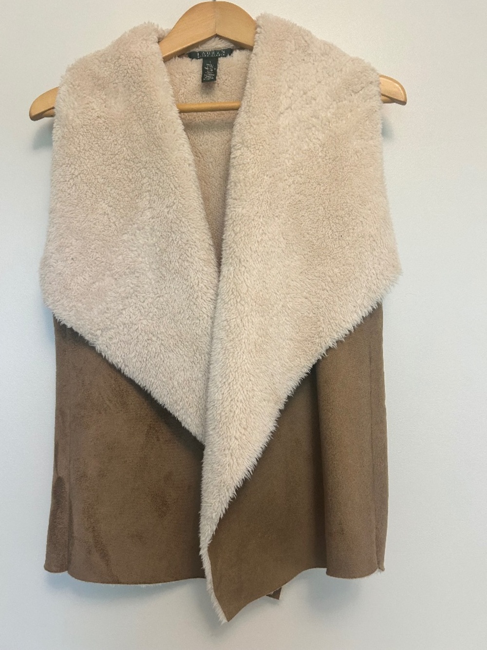 Lauren Ralph Lauren Brown Faux Suede Sherpa Lined Vest Western Size L